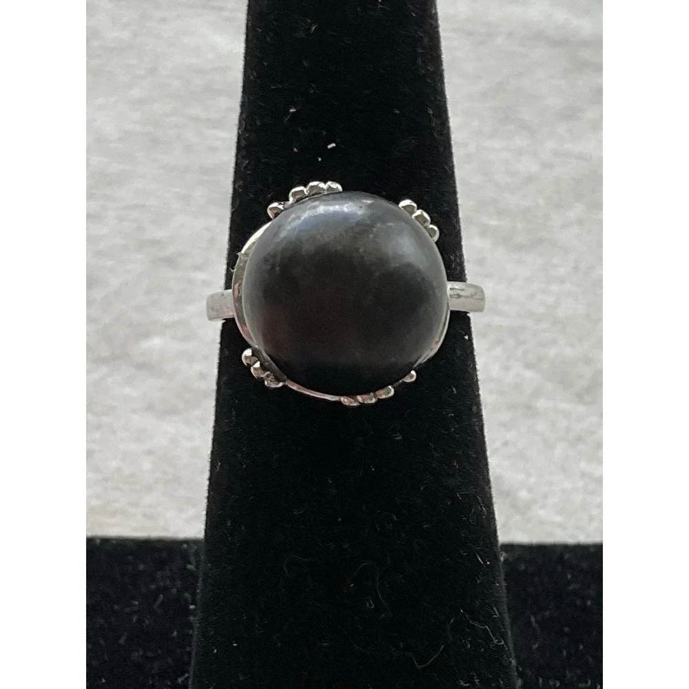 Vintage 925 Sterling Silver Black Pearl Ring Size 5.25 Estate Jewelry